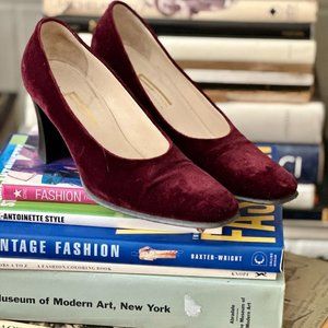 Franco Fieramosca Wine Red/Burgundy Velvet Block Heel Pumps 90s/Y2K - 7 1/2B